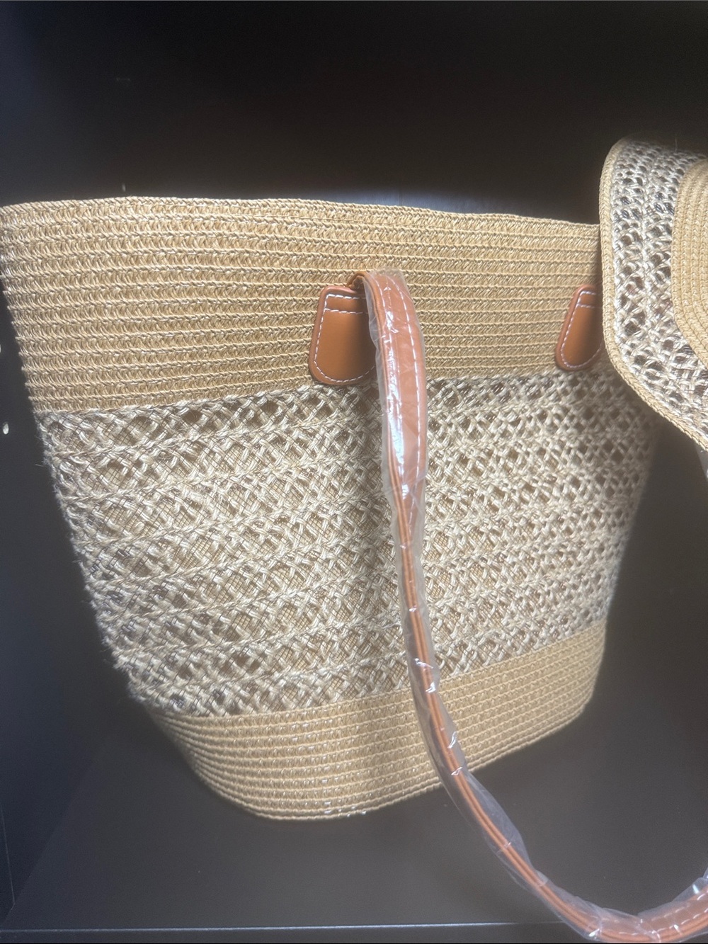 Woven Straw Tote Bag with Matching Hat